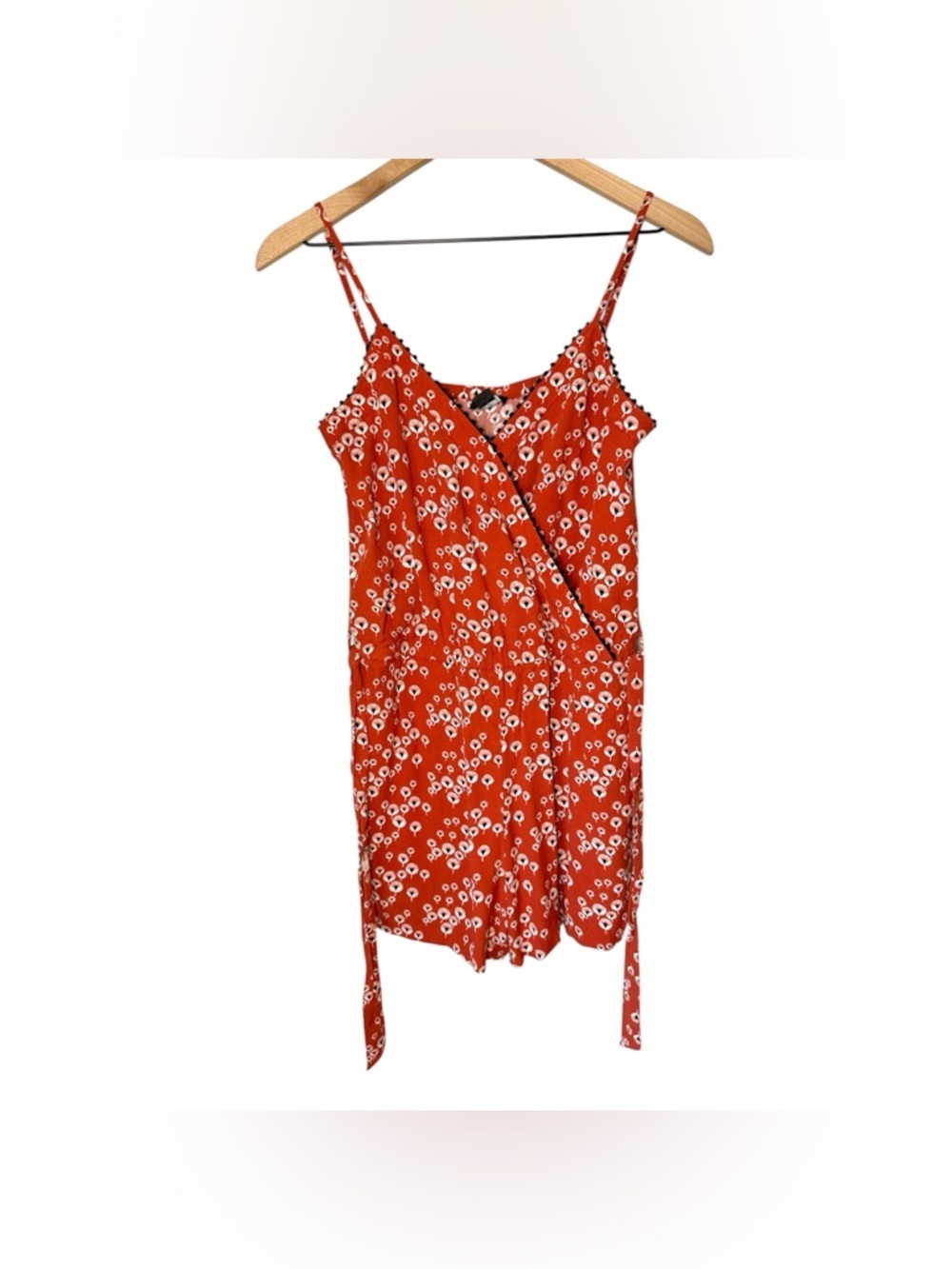 LOFT Burnt Orange Wrap Front Strappy Dandelion Floral Belted Romper Sz S - Picture 2 of 12